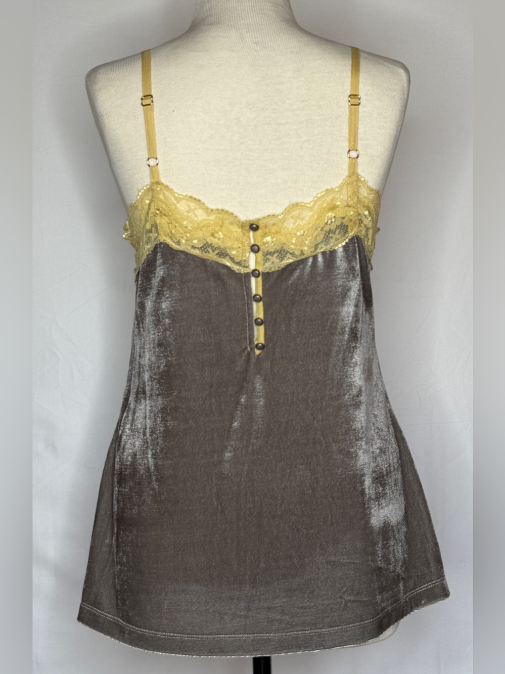 Y2K Velvet Dreams Lace Trimmed Cami in Grey, NWT - Picture 1 of 8